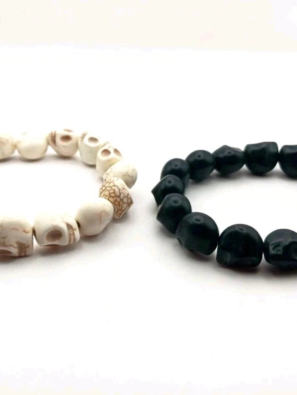 Skull White+ Black Large Beaded Stretchy Bracelets Lot Of TWO
